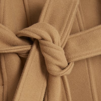 Petite Brown Short Belted Wrap Coat