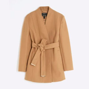 Petite Brown Short Belted Wrap Coat