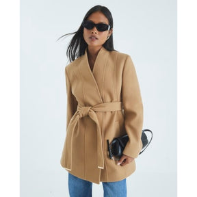 Petite Brown Short Belted Wrap Coat