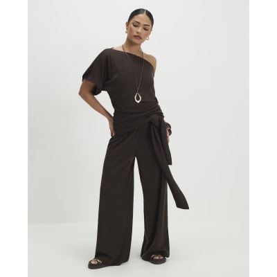 Petite Brown Tie Waist Trousers