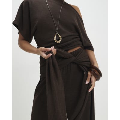 Petite Brown Tie Waist Trousers