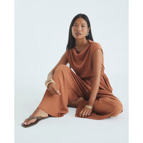 Petite Brown Wide Leg Plisse Trousers