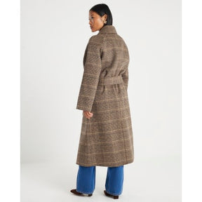 Petite Brown Wool Blend Check Trench Coat