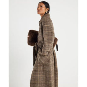 Petite Brown Wool Blend Check Trench Coat