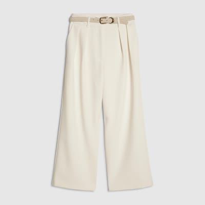 Petite Cream Belted Wide Leg Trousers