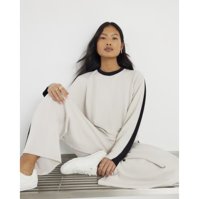 Petite Cream Colour Block Batwing Sweatshirt