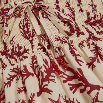 Petite Cream Coral Print Mini Dress