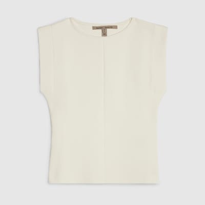 Petite Cream Fitted Knit Sleeveless Top