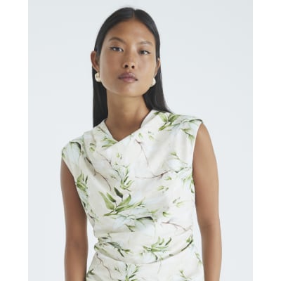 Petite Cream Floral Cowl Neck Maxi Dress