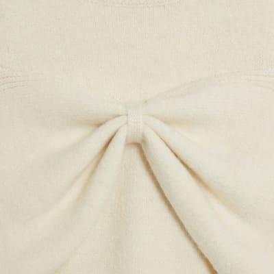 Petite Cream Knitted Cut Out Shoulder Bow Top