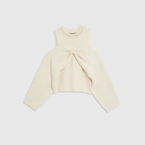 Petite Cream Knitted Cut Out Shoulder Bow Top