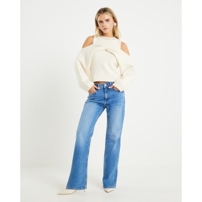 Petite Cream Knitted Cut Out Shoulder Bow Top