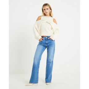 Petite Cream Knitted Cut Out Shoulder Bow Top