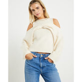 Petite Cream Knitted Cut Out Shoulder Bow Top