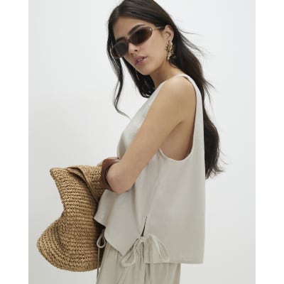 Petite Cream Linen Blend Tank Top