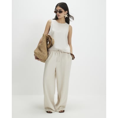 Petite Cream Linen Blend Tank Top