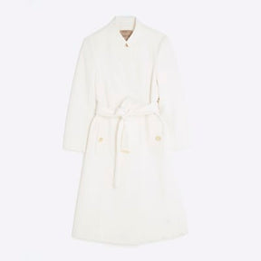 Petite Cream Notch Collar Belted Wrap Coat