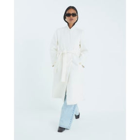 Petite Cream Notch Collar Belted Wrap Coat