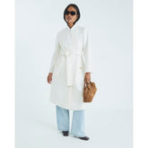 Petite Cream Notch Collar Belted Wrap Coat