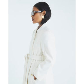Petite Cream Notch Collar Belted Wrap Coat