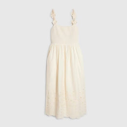Petite Cream Poplin Broderie Hem Midi Dress