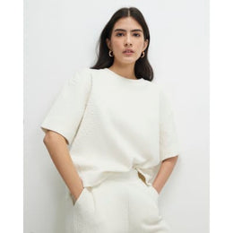Petite Cream Short Sleeve Jacquard T-shirt