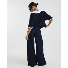 Petite Dark Blue Wide Leg Pyjama Style Jeans