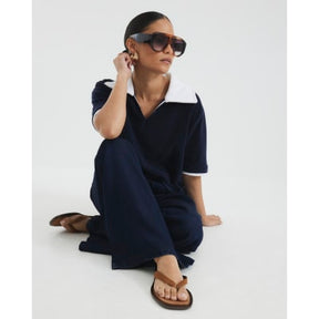 Petite Dark Blue Wide Leg Pyjama Style Jeans