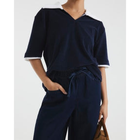 Petite Dark Blue Wide Leg Pyjama Style Jeans