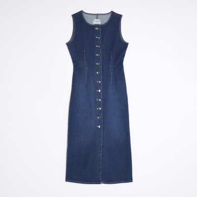 Petite Denim Button Midi Dress