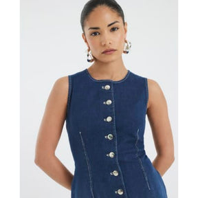 Petite Denim Button Midi Dress