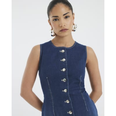 Petite Denim Button Midi Dress