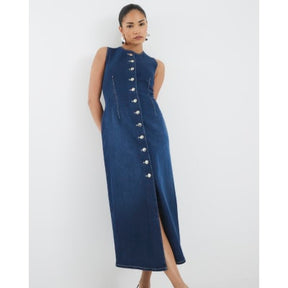Petite Denim Button Midi Dress