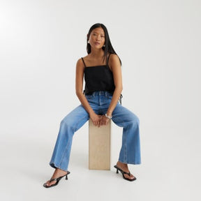 Petite Denim High Waisted Relaxed Flare Jeans