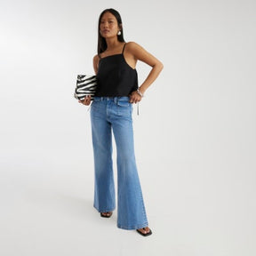 Petite Denim High Waisted Relaxed Flare Jeans