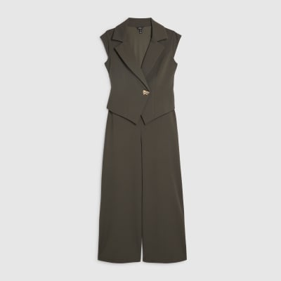 Petite Green Cap Sleeve Wide Leg Jumpsuit