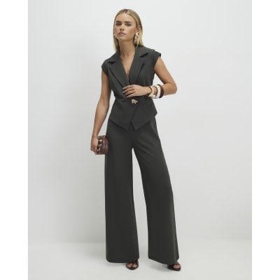 Petite Green Cap Sleeve Wide Leg Jumpsuit