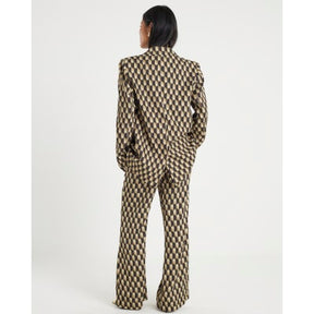 Petite Green Geometric Skinny Flared Trousers