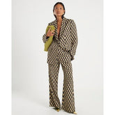 Petite Green Geometric Skinny Flared Trousers