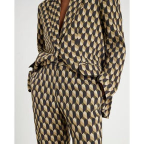 Petite Green Geometric Skinny Flared Trousers