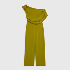 Petite Green One shoulder Draped Jumpsuit