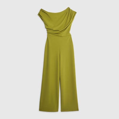 Petite Green One shoulder Draped Jumpsuit