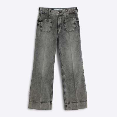 Petite Grey High Waisted Wide Leg Jeans