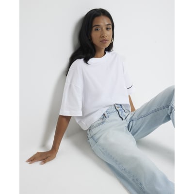 Petite high waisted relaxed straight jeans