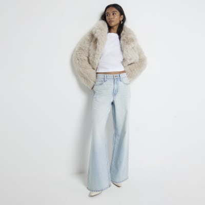 Petite high waisted relaxed straight jeans