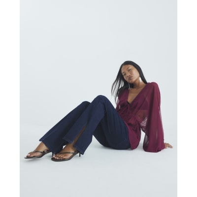 Petite Indigo High Rise Flared Jeans