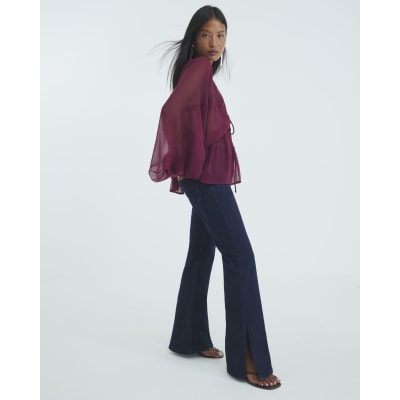 Petite Indigo High Rise Flared Jeans