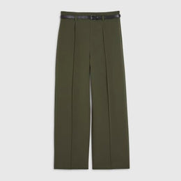 Petite Khaki Belted Straight Leg Trousers