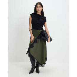 Petite Khaki Lace Hybrid Drape Maxi Dress