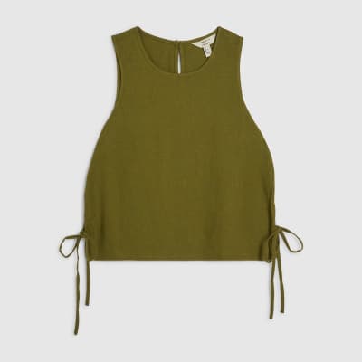 Petite Khaki Linen Tank Top